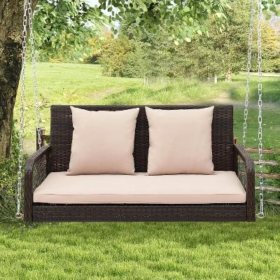 Tangkula Wicker Outdoor Porch Swing 800 LBS Capacity Outdoor Swing Bench W/ Hanging Chains 2 Tangkula Wicker Outdoor Porch Swing 800 LBS Capacity Outdoor Swing Bench W/ Hanging Chains - Image 2