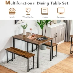 Tangkula 3pcs Dining Table Set For 4 Modern Industrial Counter Height Kitchen Table Set With 2 Benches For Dining Room Natural/Brown 16 Tangkula 3pcs Dining Table Set For 4 Modern Industrial Counter Height Kitchen Table Set With 2 Benches For Dining Room Natural/Brown -Tangkula GUEST 0042092b fa9a 48d4 a47b 122f90d359c7