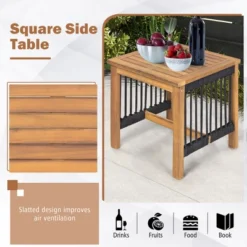 Tangkula 3 Piece Acacia Wood Rocking Chair Set W/ Coffee Table & All-Weather Rope Patio Poolside -Tangkula GUEST 00622df0 db55 48f6 a527 b555fd9d2ec9