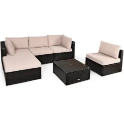 Tangkula 6PCS Patio Rattan Furniture Set Outdoor Sectional Sofa Set W/Coffee Table & Ottoman Black/Navy/Turquoise/Red/Brown -Tangkula GUEST 0076149a 65c8 48e6 b02f c4102b015271