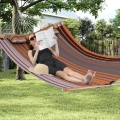 Tangkula Patio Hammock Foldable Portable Swing Chair Bed Detachable Pillow Blue & Green -Tangkula GUEST 0125522e 057b 403d bf0d 9ad76f812383