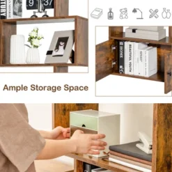 Tangkula 2 PCS Bookshelf W/ Cabinet 6-Tier S-Shaped Bookcase Storage Rack Rustic Brown -Tangkula GUEST 0157887e 3702 4290 acee edaceb8c8f71