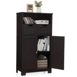 Tangkula Wooden Floor Storage Cabinet For Livingroom Bathroom Office W/Open Shelf, 2 Doors And 2 Drawers -Tangkula GUEST 018db0e8 1219 458f b06f 578fe8a173e6