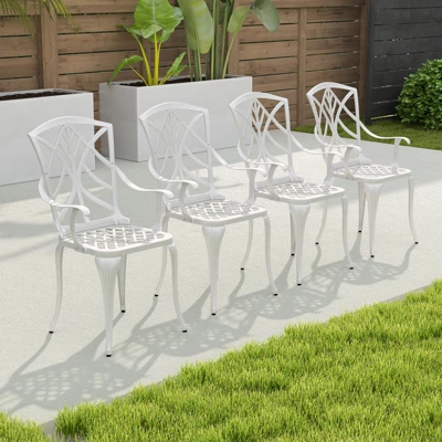 Tangkula Set Of 4 Cast Aluminum Dining Chairs Outdoor Bistro Chairs W/ Curved Back & Armrests All-Weather Dining Chairs Aluminum Outdoor Furniture 1 Tangkula Set Of 4 Cast Aluminum Dining Chairs Outdoor Bistro Chairs W/ Curved Back & Armrests All-Weather Dining Chairs Aluminum Outdoor Furniture