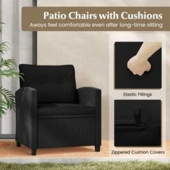 Tangkula 3 Piece Patio Furniture Set, Rattan Conversation Set W/Soft Seat & Back Cushions, Tempered Glass Topped Coffee Table Black -Tangkula GUEST 019c3229 9368 44e7 909f 30ba91e293cc
