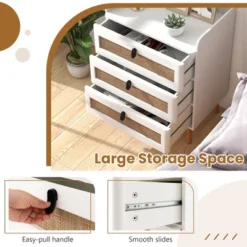 Tangkula Modern Nightstand End Bedside Table W/ 3 Rattan Drawers & Solid Wood Legs White 11 Tangkula Modern Nightstand End Bedside Table W/ 3 Rattan Drawers & Solid Wood Legs White -Tangkula GUEST 01b72c81 1d04 4ba0 8dbd 5e818ba1a4bf