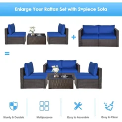 Tangkula 4PCS Rattan Corner Sofa Set Patio Outdoor Furniture Set W/ Navy Cushions -Tangkula GUEST 01d3c0f7 edaf 4b07 98c4 3377e5caed13 1