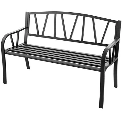 Tangkula Garden Bench Metal Frame W/ Ergonomic Armrest Load Patio Black 4 Tangkula Garden Bench Metal Frame W/ Ergonomic Armrest Load Patio Black - Image 4