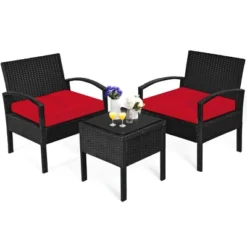 Tangkula 3 Pieces Patio Set Outdoor Wicker Rattan Furniture W/ Cushions Red 9 Tangkula 3 Pieces Patio Set Outdoor Wicker Rattan Furniture W/ Cushions Red -Tangkula GUEST 0240935d 9fb8 44c9 9a05 0a8c86e3b099