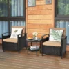 Tangkula 3-Piece Rattan Sofa Chair Patio Conversation Set With Coffee Table & Cushions