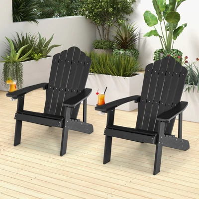 Tangkula 2PCS Adirondack Chair HIPS Adirondack Chair W/Cup Holder Realistic Wood Grain Weather Resistant Outdoor Chair For 380 LBS Weight Capacity Black/Navy/White/Teak/Dark Green/Red/Light Grey/Yellow 2 Tangkula 2PCS Adirondack Chair HIPS Adirondack Chair W/Cup Holder Realistic Wood Grain Weather Resistant Outdoor Chair For 380 LBS Weight Capacity Black/Navy/White/Teak/Dark Green/Red/Light Grey/Yellow - Image 2