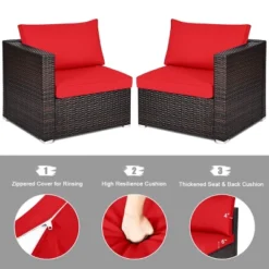 Tangkula 4PCS Rattan Corner Sofa Set Patio Outdoor Furniture Set W/ Red Cushions -Tangkula GUEST 02a49395 d624 45ad a57e 47f72432aa62