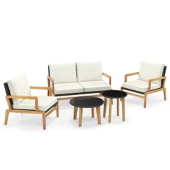 Tangkula 5 Piece Rattan Furniture Set W/ Wicker Woven Sofa Set & Solid Acacia Wood Frame 7 Tangkula 5 Piece Rattan Furniture Set W/ Wicker Woven Sofa Set & Solid Acacia Wood Frame -Tangkula GUEST 02aebc2c 6799 4688 8ef9 4aa2b9d77b39