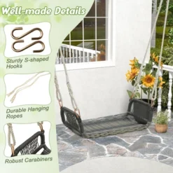 Tangkula 1-Person Rattan Porch Swing Single Swing Chair Bench W/ Hanging Hemp Ropes Outdoor -Tangkula GUEST 02be6a37 cb76 4c58 acad 44aafaff9d83