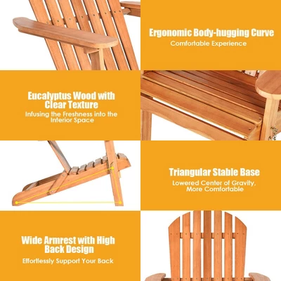Tangkula 4PCS Folding Adirondack Chair Weather Resistant Outdoor Chair Eucalyptus Wood Adirondack Lounger Chair For Patio 7 Tangkula 4PCS Folding Adirondack Chair Weather Resistant Outdoor Chair Eucalyptus Wood Adirondack Lounger Chair For Patio - Image 7