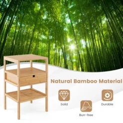 Tangkula Bamboo Nightstand W/ Pull-out Drawer & Storage Shelf Wood Natural 12 Tangkula Bamboo Nightstand W/ Pull-out Drawer & Storage Shelf Wood Natural -Tangkula GUEST 02d3281a fb3e 4130 a79c d4acdd07927a