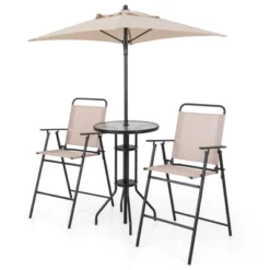 Tangkula 4PCS Bistro Set Folding Counter Height Chairs Round Bar Table & Umbrella Patio -Tangkula GUEST 02fe9a14 e1bd 496e 9775 96bdacf21875