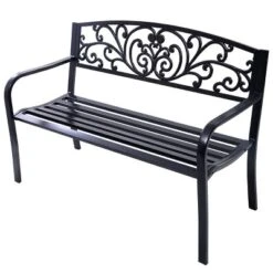Tangkula 50"Patio Bench Porch Chair Steel Frame Cast Iron Loveseat W/ Backrest For Park Garden