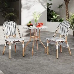 Tangkula 3 Piece French Bistro Table Chair Set Outdoor Wicker Round Table & 2 Dining Chairs