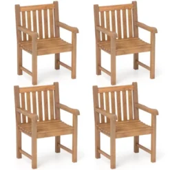 Tangkula 4 PCS Teak Wood Patio Dining Chair Outdoor Armchair W/ Slatted Seat & Solid Legs -Tangkula GUEST 0357331a a58f 400d 9503 2e022ee0bf92