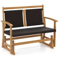 Tangkula Patio Rattan Glider Bench Swing Gliding Rocker For 2 W/ Acacia Wood Frame 19 Tangkula Patio Rattan Glider Bench Swing Gliding Rocker For 2 W/ Acacia Wood Frame -Tangkula GUEST 035a5039 0d91 4dab 858d 872b3c280325