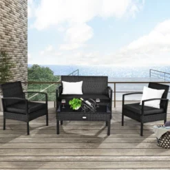 Tangkula Set Of 4 Wicker Patio Conversation Furniture Set Outdoor Rattan Chair And Table Set Patio Furniture Sets W/ Coffee Table & Washable Cushions -Tangkula GUEST 03613c74 47e8 4bce b1c5 b0a3b7079641 1