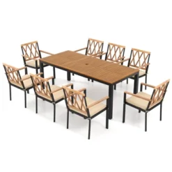 Tangkula 9 PCS Outdoor Patio Dining Set Rectangular Dining Table & Chairs Set For 8 W/Acacia Wood Tabletop Metal Frame -Tangkula GUEST 0380245f b44d 43ea 859b 87561e75694e