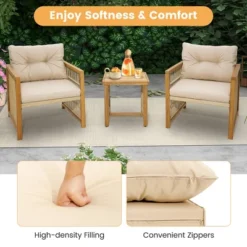 Tangkula 3PCS Patio Acacia Wood PE Wicker Furniture Set W/ Soft Seat & Back Cushions -Tangkula GUEST 038d03d6 c7be 4995 af2c 1293b3ee445e