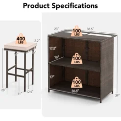 Tangkula 3 Pieces Patio Bar Set PE Wicker Outdoor Bar Table & Stools Set W/ Removable Cushions -Tangkula GUEST 039eb880 49e9 4e79 afe3 94dc3e64deff