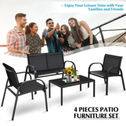 Tangkula 4PCS Furniture Set Chairs And Coffee Table Patio Garden Black -Tangkula GUEST 03c7782c dc0d 4caa b53f 59ce8801be6b