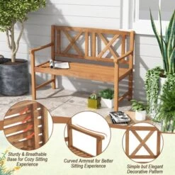 Tangkula 2-Person Acacia Wood Bench Outdoor Slats Loveseat Chair With Armrest Backrest Sturdy Frame 800lbs Load Capacity -Tangkula GUEST 03d11f43 ca6c 46d2 bd8f 08567265588e