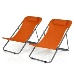 Tangkula 2 PCS Beach Chair Lounger Reclining Folding Chair W/3-Position Adjustable Backrest Blue/Orange/Green -Tangkula GUEST 03db1fa5 3050 4f7a a4f9 31d4b038932a
