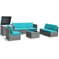 Tangkula 8-Piece Outdoor Wicker Rattan Conversation Sofa Set W/ Storage Table White/Black/Turquoise -Tangkula GUEST 03de1643 8e32 44f3 b058 7e29239de163