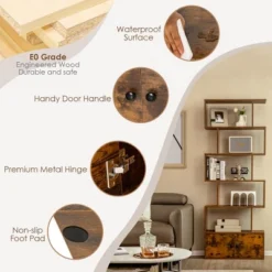 Tangkula 2 PCS Bookshelf W/ Cabinet 6-Tier S-Shaped Bookcase Storage Rack Rustic Brown -Tangkula GUEST 03ff78b5 f5d1 4eb3 807a dc89006ba087