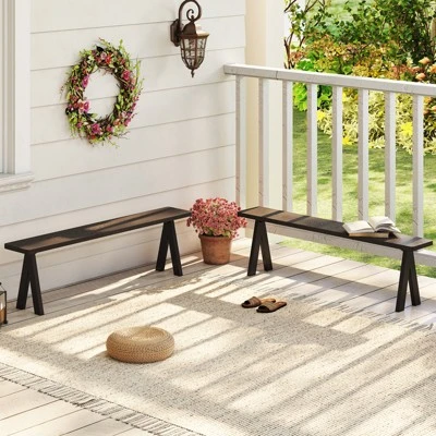 Tangkula 3-Person Outdoor Bench Set Of 2 W/ 800 LBS Bearing Capacity For Garden 1 Tangkula 3-Person Outdoor Bench Set Of 2 W/ 800 LBS Bearing Capacity For Garden