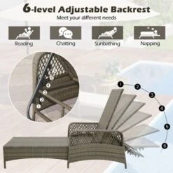 Tangkula Outdoor 6-Position Adjustable Chaise Patio Recliner W/ Backrest Cushion & Pillow -Tangkula GUEST 04640029 ce11 4274 8825 3b499ad5609b