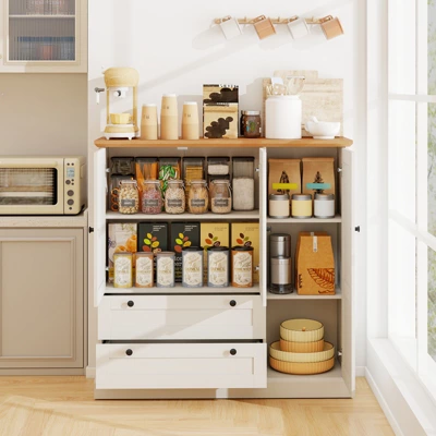 Tangkula Sideboard Buffet Cabinet Kitchen Pantry Hutch Storage Cabinet Farmhouse Credenza 2 Tangkula Sideboard Buffet Cabinet Kitchen Pantry Hutch Storage Cabinet Farmhouse Credenza - Image 2