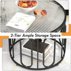 Tangkula 2-Tier 24" Round Coffee Table W/ Oval Swivel Brackets & Reeded Tempered Glass -Tangkula GUEST 04ae6d18 e91c 47fb b06f b27606458b1f