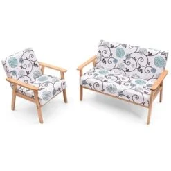 Tangkula 2 Piece Loveseat And Single Sofa Set Fabric Upholstered Couch & Accent Armchair White+Blue/Blue/Yellow Floral -Tangkula GUEST 050324b2 61e1 4dec 933d 1d41f7ed6e5d