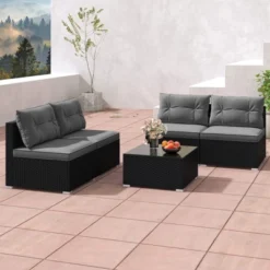 Tangkula Set Of 5 Rattan Sofa Set Outdoor Wicker Furniture Set W/Seat & Back Cushions Square Coffee Table Patio Sectional Sofa Set Gray -Tangkula GUEST 0589e157 7b66 4887 86b1 cf9e2ae3caee