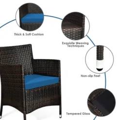 Tangkula 4PCS Patio Rattan Conversation Furniture Set Outdoor W/ Peacock Blue Cushion -Tangkula GUEST 05d67c41 3b00 404a 84cc 643902fd3d2d