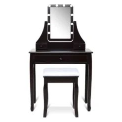 Tangkula Make-Up Vanity Table Dresser Set W/LED Light & Padded Stool -Tangkula GUEST 05e6e137 a335 4bf6 98b4 24a36a3b2072