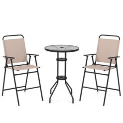 Tangkula 3PCS Bistro Set Folding Chairs Round Bar Table W/ 1.6" Umbrella Hole Yard Patio -Tangkula GUEST 05f96631 fab3 44b7 bc0a 228d3882db80