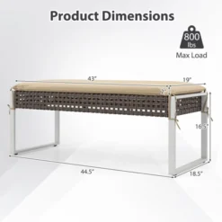 Tangkula 43 Inch Patio Rectangle Ottoman W/ Metal Legs & Seat Cushion -Tangkula GUEST 060a0c66 4e97 4b50 a5a9 10a40fb3b6ec 1