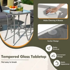 Tangkula 3-Piece Patio Furniture Set PE Wicker Conversation Bistro Set W/ A Tempered Glass Table -Tangkula GUEST 0630e4e3 911f 4aa8 856a 8e233dc86de4