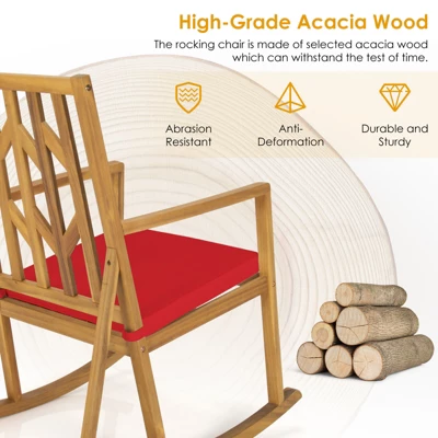 Tangkula Outdoor Rocking Chair Acacia Wood Armrest Cushioned Sofa W/Removable High-Density Cushion For Garden 3 Tangkula Outdoor Rocking Chair Acacia Wood Armrest Cushioned Sofa W/Removable High-Density Cushion For Garden - Image 3