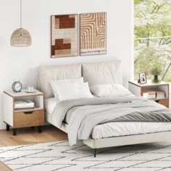 Tangkula 2PCS Nightstand Mid Century Modern Bedside Table W/ Drawer Open Storage Shelf -Tangkula GUEST 063aa421 41ab 47e1 a57b 48e6fd7e093b