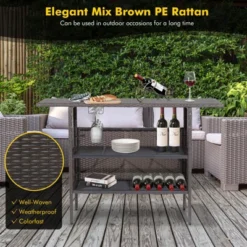 Tangkula Outdoor Garden Patio Rattan Wicker Dining Table Bar Table Shelves Furniture -Tangkula GUEST 064c5430 05dd 4601 a274 570a61abedb6