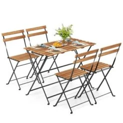 Tangkula 5 PCS Patio Acacia Wood Dining Set W/ 4 Folding Chairs Slatted Seat & Tabletop -Tangkula GUEST 064c76a8 586c 4f1b af30 be1df3e6158b