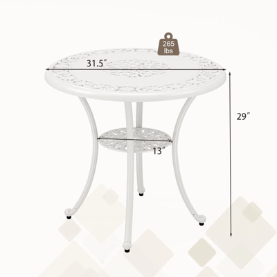 Tangkula Patio Cast Aluminum Dining Table 31.5” Outdoor Bistro Table W/ Umbrella Hole All-Weather Classic Round Dining Table 8 Tangkula Patio Cast Aluminum Dining Table 31.5” Outdoor Bistro Table W/ Umbrella Hole All-Weather Classic Round Dining Table - Image 8